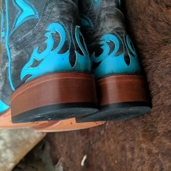 JOHNNY RINGO E1385 charcoal gray & turquoise wing tip boots square toe sz 6.5B - Picture 14 of 16
